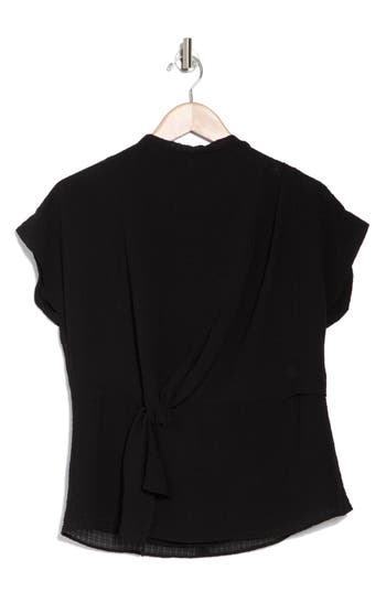 Calvin Klein Cap Sleeve Tie Waist Top In Black