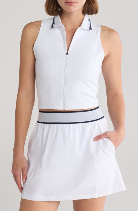 Sleeveless Zip-Up Crop Polo