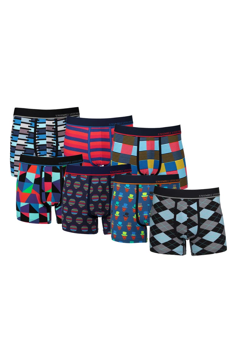 UNSIMPLY STITCHED 7-Pack Assorted Stretch Cotton Trunks, Main, color, Black Multi