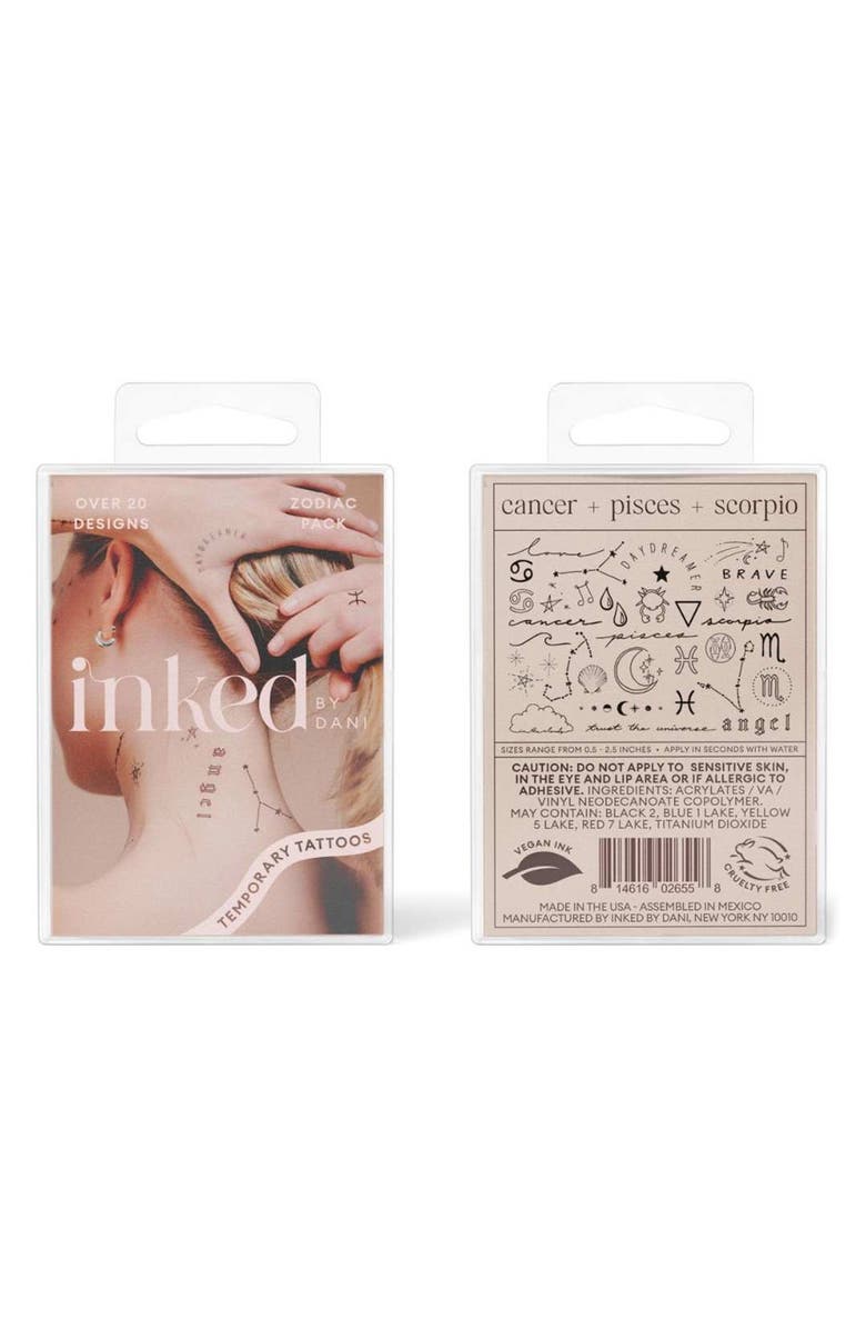 INKED by Dani Water Zodiac Temporary Tattoos, Main, color, Black