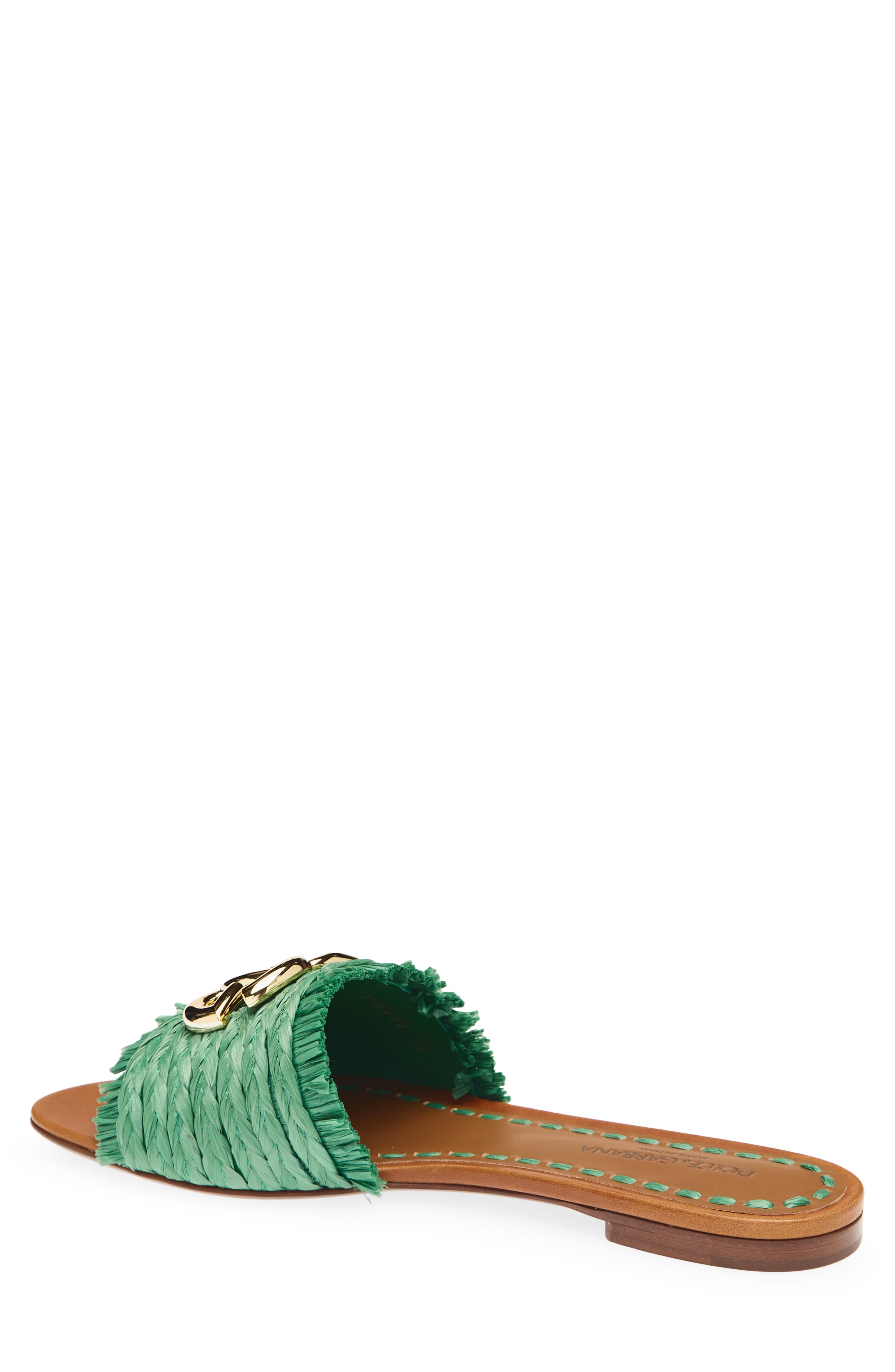 DG Logo Raffia Slide Sandal, Alternate, color, 8B606 VERDE/ SABBIA