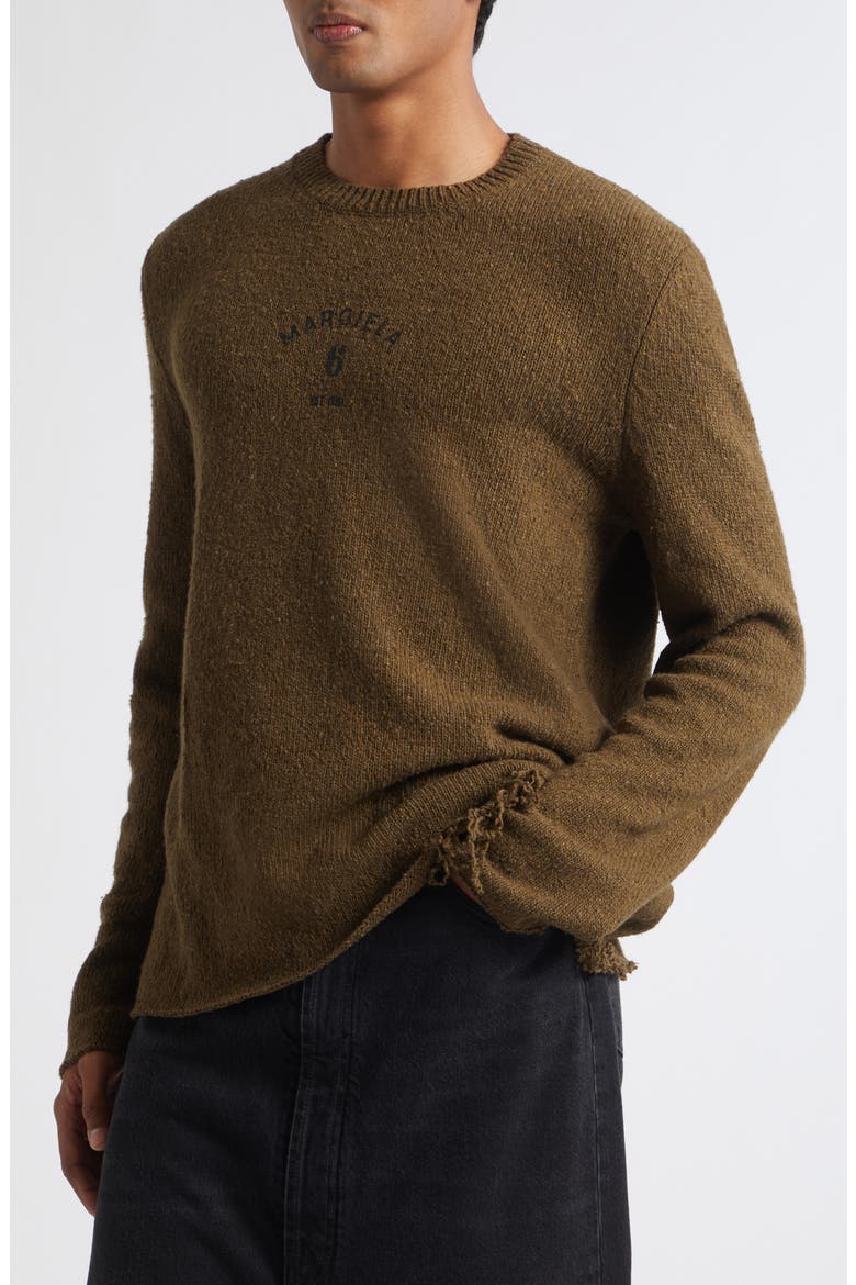 Wool Blend Crewneck Sweater, Alternate, color, KHAKI-BLACK PRINT