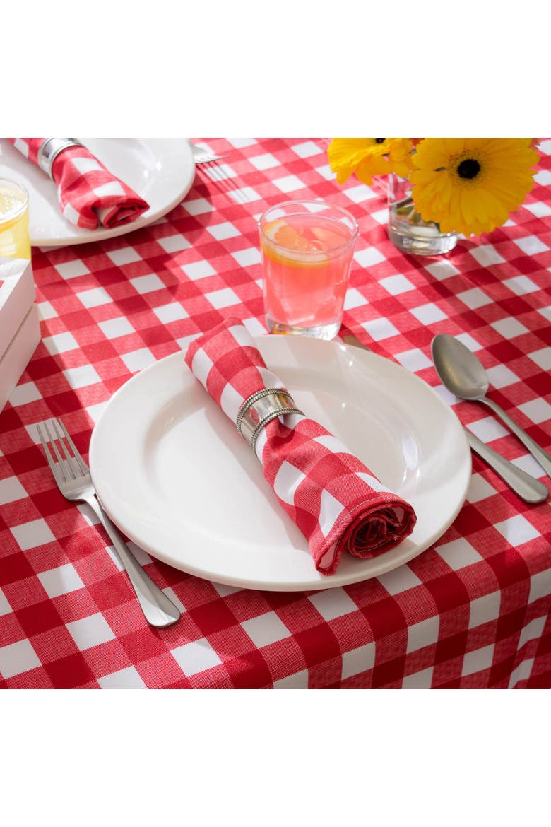 Cotton Check Tablecloth, Alternate, color, Tango Red