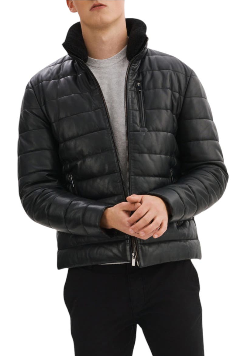 Leather Puffer Jacket, Alternate, color, BLACK