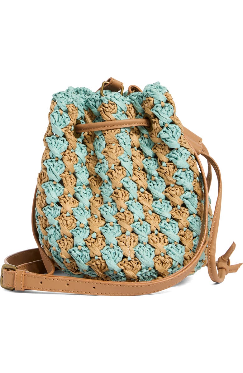 Collection XIIX Two-Tone Crochet Drawstring Bucket Bag, Alternate, color, Blue Multi