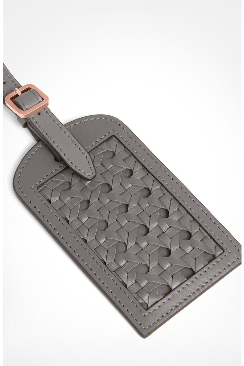 Paglia di Vienna Weave Calfskin Luggage Tag, Alternate, color, Elephant Grey