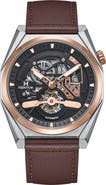 Heritor Automatic Amadeus Semi-Skeleton Leather-Band Watch