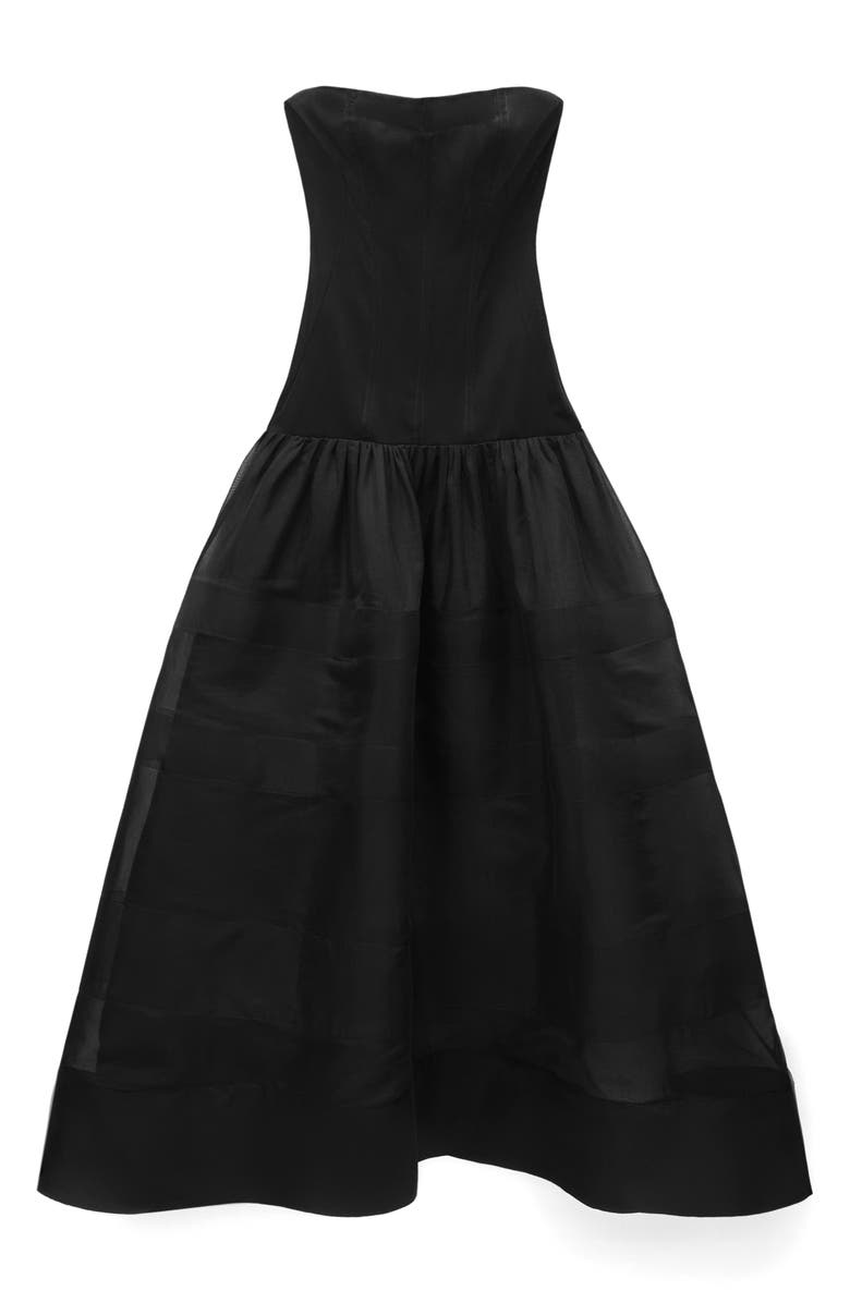 MANGO Strapless Mixed Media Corset Gown, Main, color, 