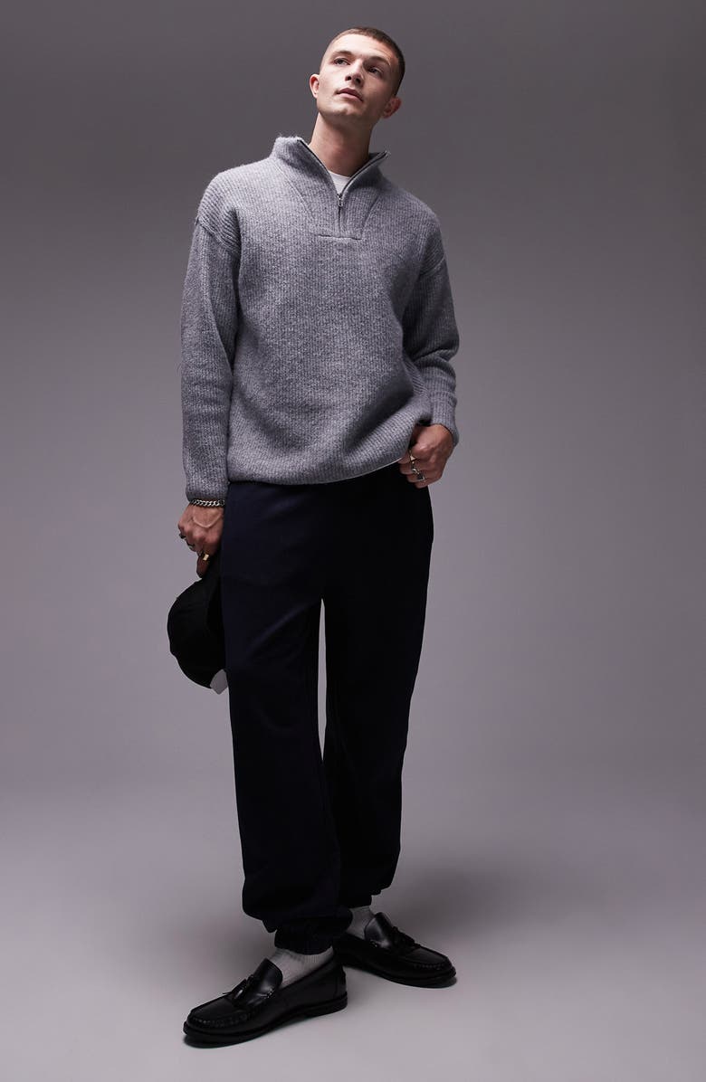 Topman Oversize Half Zip Rib Sweater, Alternate, color, 