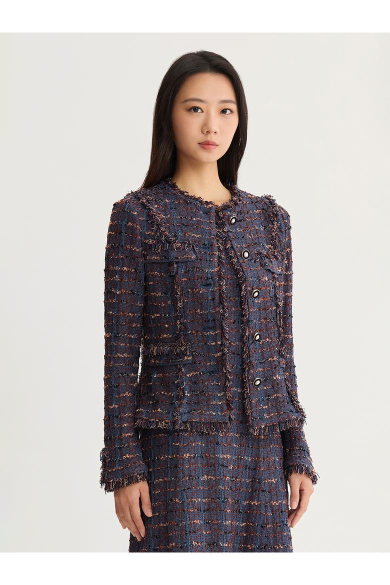 Tailored Fringe Trim Ribbon Knit Jacket, Alternate, color, Mahogany/Stardust/Charmeuse