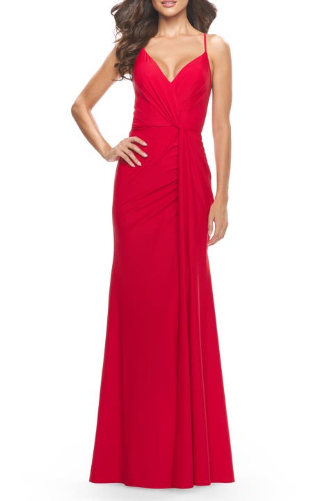 Soft Jersey Dress with Knot Waist and Lace Up Back