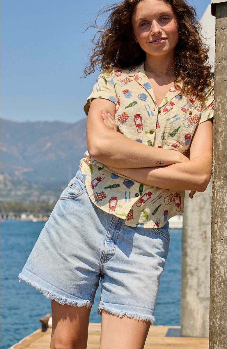 Toad & Co Camp Cove Short Sleeve Shirt, Alternate, color, Barley Camping Print