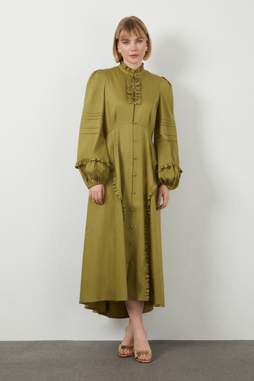 Gizia Ruffle Collar High-low Hem Unlined Green Dress