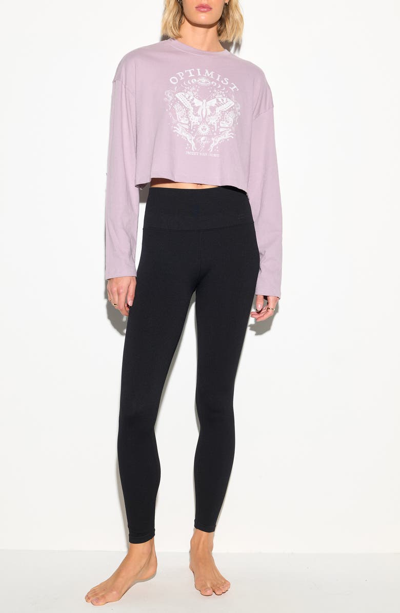 Spiritual Gangster Optimist Drew Long Sleeve Crop Cotton Graphic T-Shirt, Alternate, color, Orchid Moon