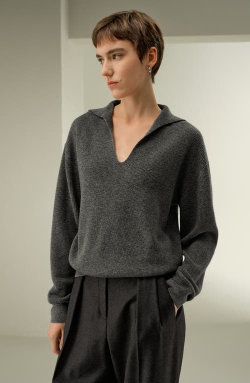 Lilysilk Ribbed Cashmere Polo Sweater In Gray