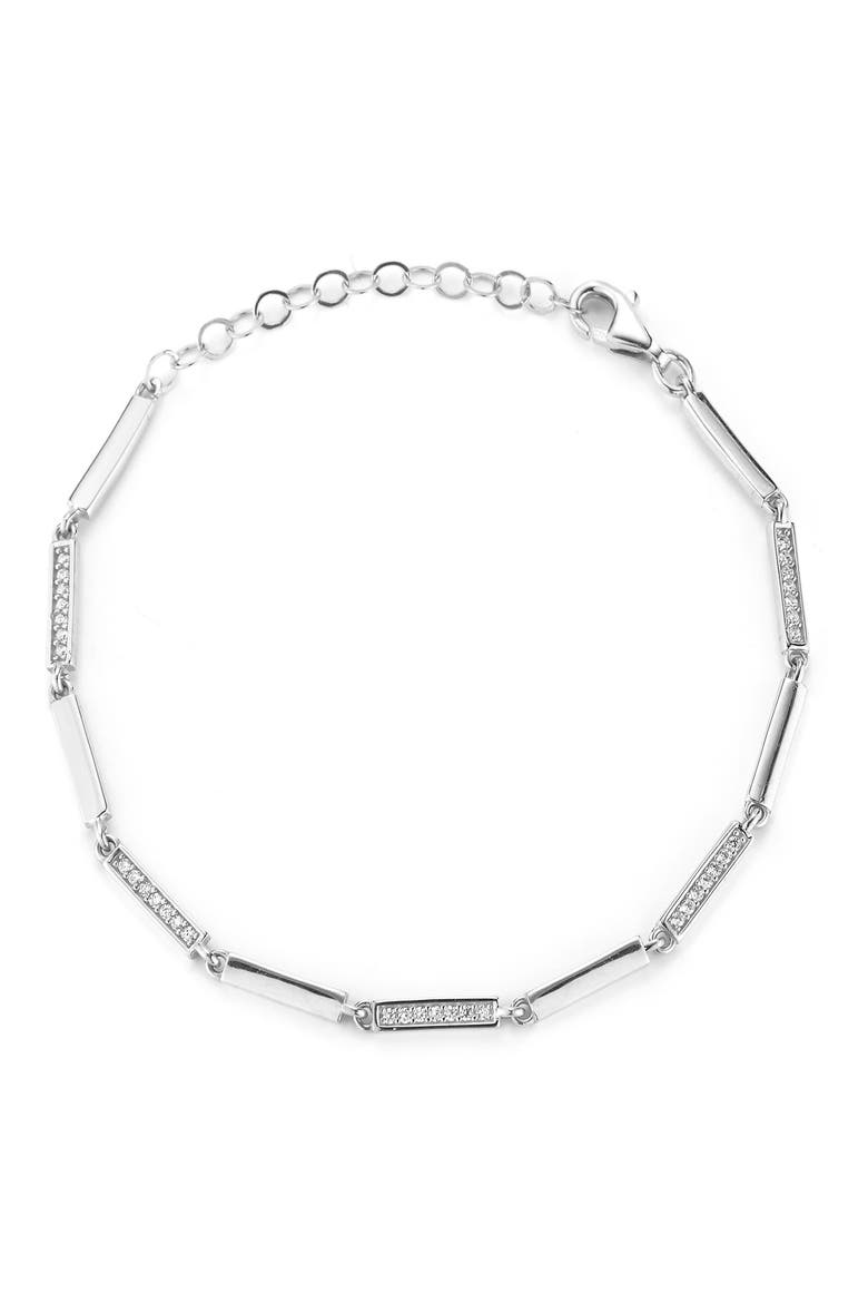 Cubic Zirconia Bar Anklet, Main, color, SILVER
