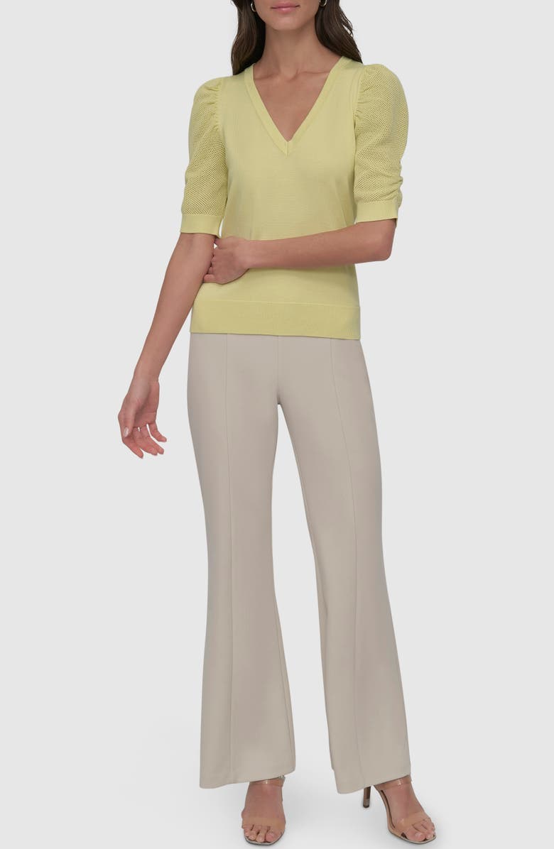 DKNY Puff Sleeve V-Neck Sweater, Alternate, color, Light Lemon