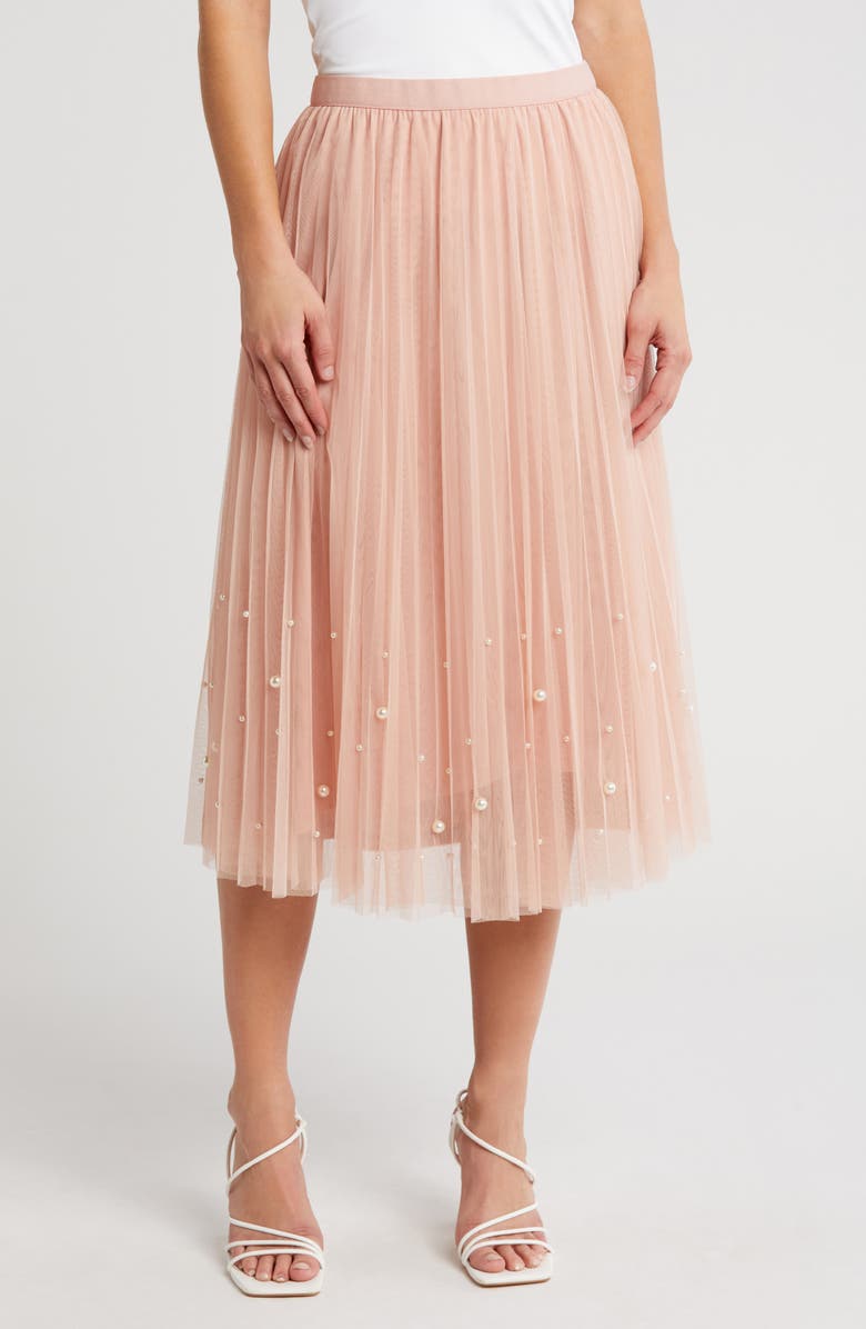 DR2 by Daniel Rainn Imitation Pearl Tulle Skirt, Main, color, Blush/ Ivory