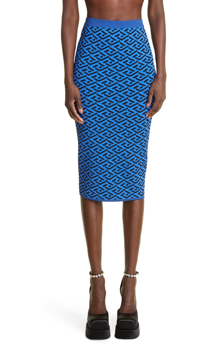 Versace La Greca Jacquard Midi Skirt, Main, color, 