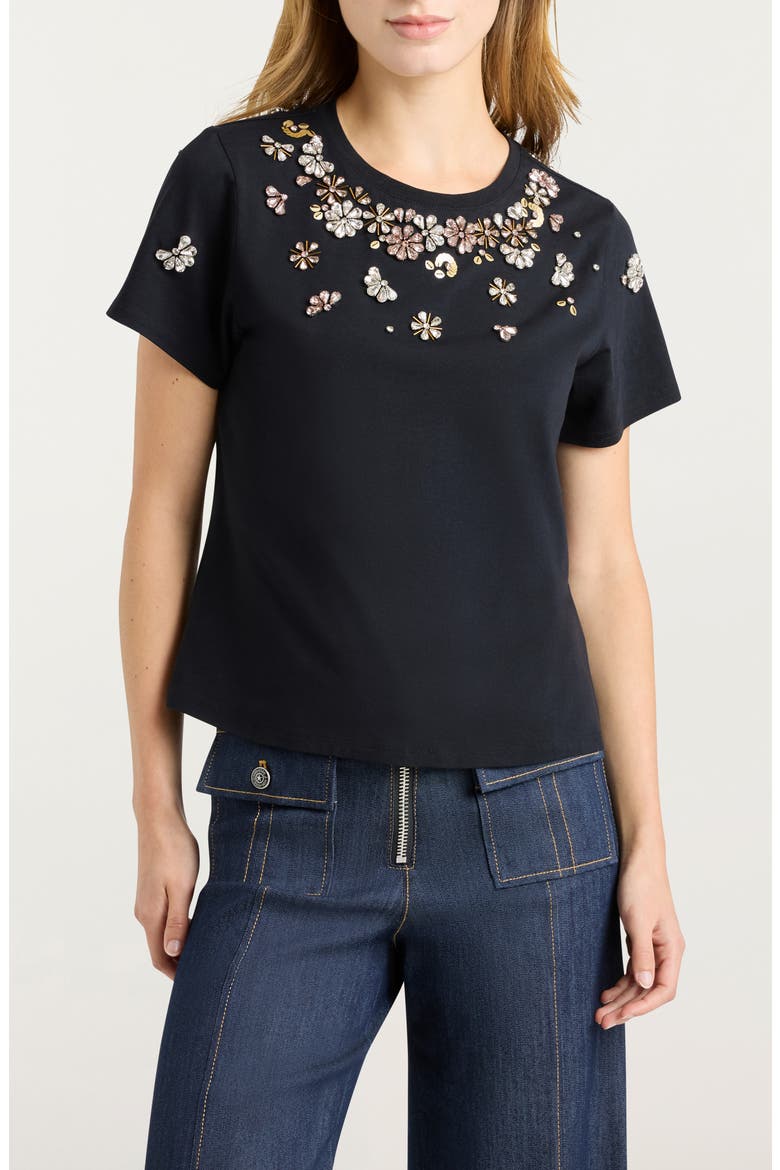Tumbling Flowers Shrunken T-Shirt, Main, color, BLACK