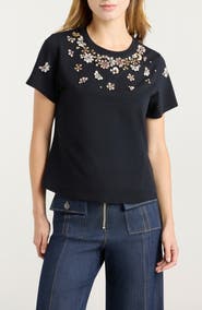 Cinq à Sept Tumbling Flowers Shrunken T-Shirt