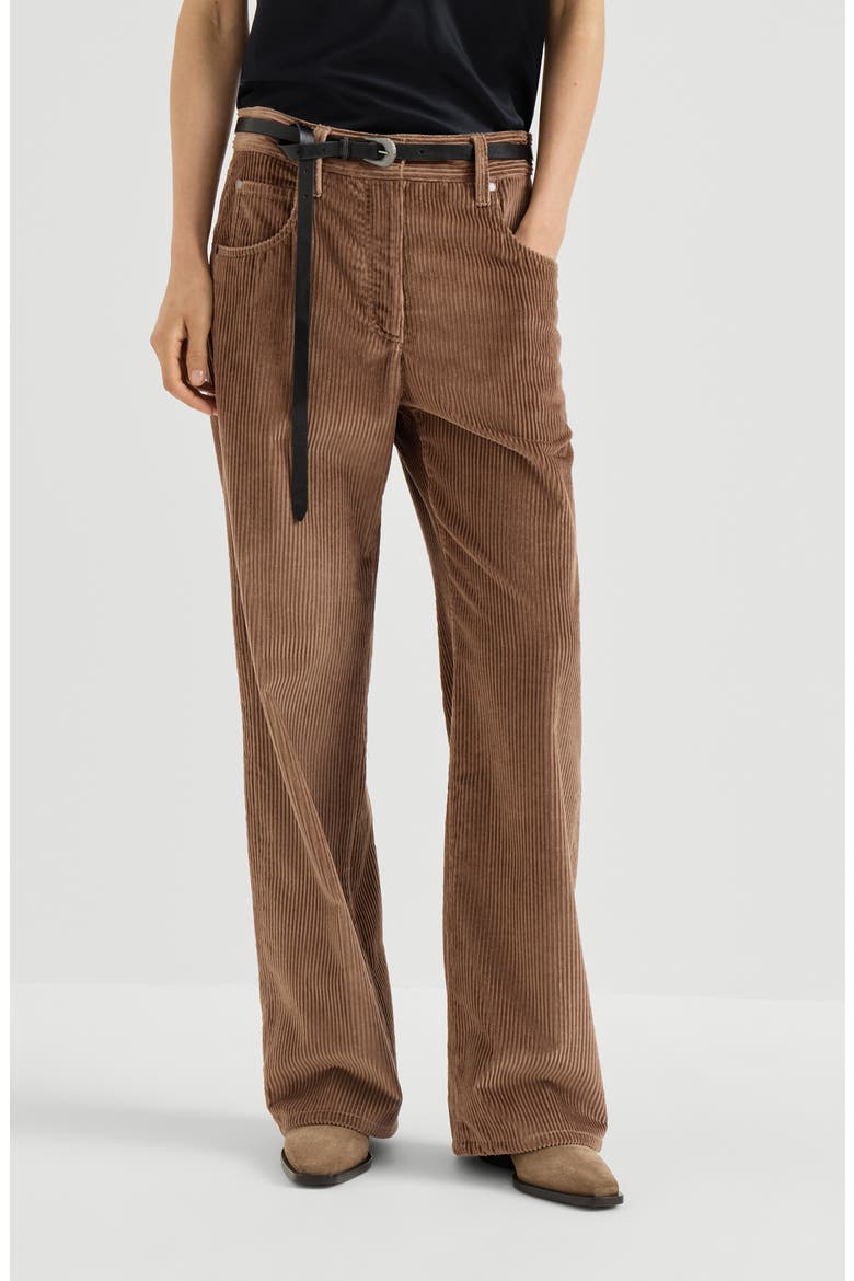 Cotton corduroy straight five-pocket trousers with monili, Main, color, Dattero