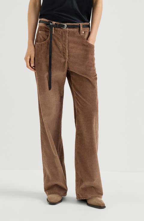 Cotton corduroy straight five-pocket trousers with monili