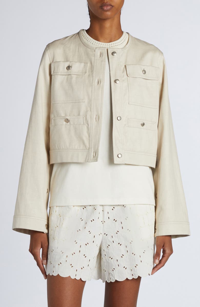 Moncler Chatel Button Sleeve Crop Jacket, Main, color, 