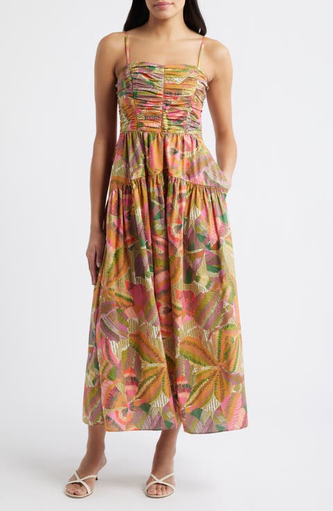 Pleated Cotton Poplin Maxi Sundress