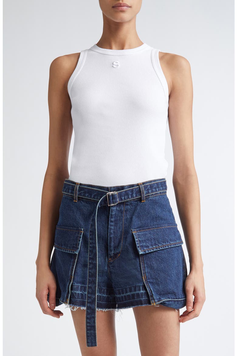 Embroidered Logo Rib Tank, Main, color, WHITE