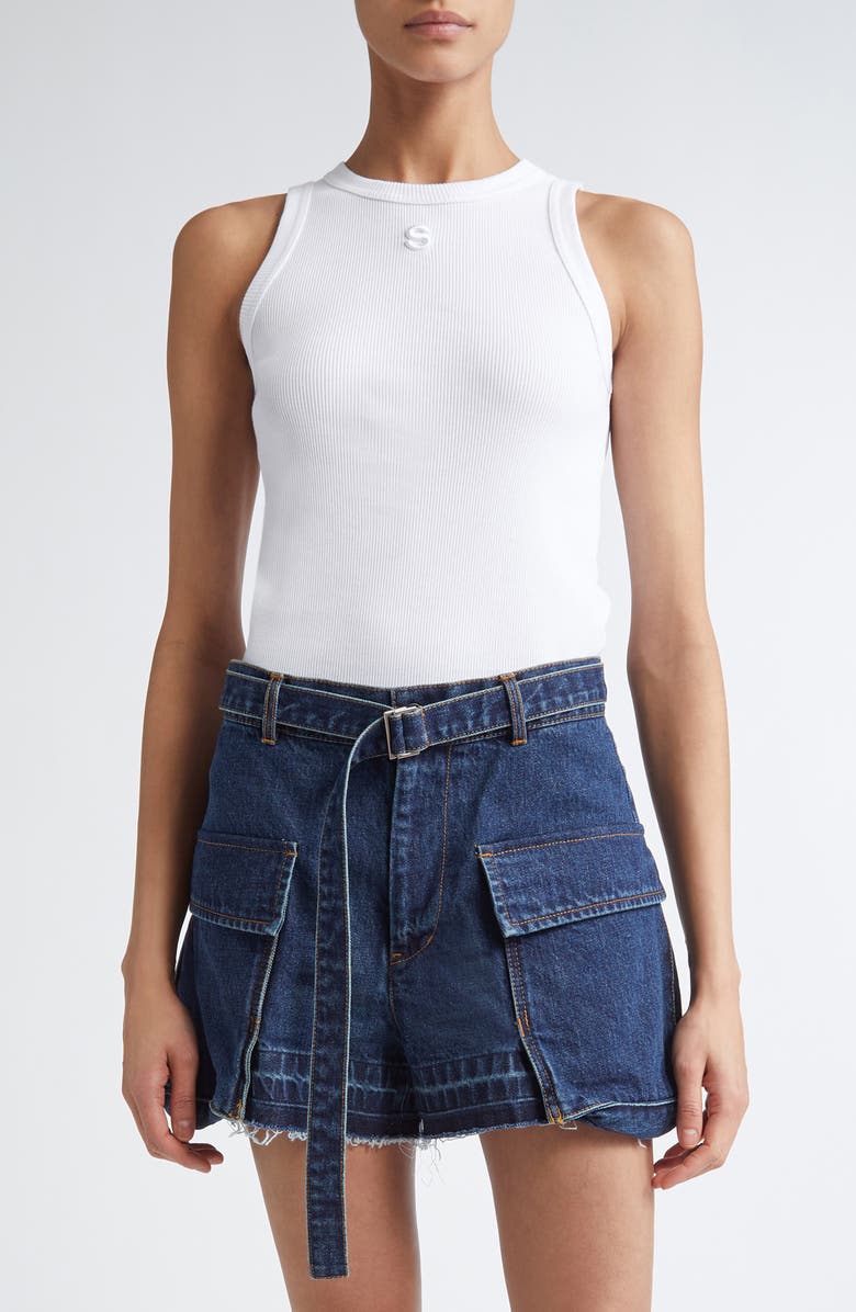 Sacai Embroidered Logo Rib Tank, Main, color, White
