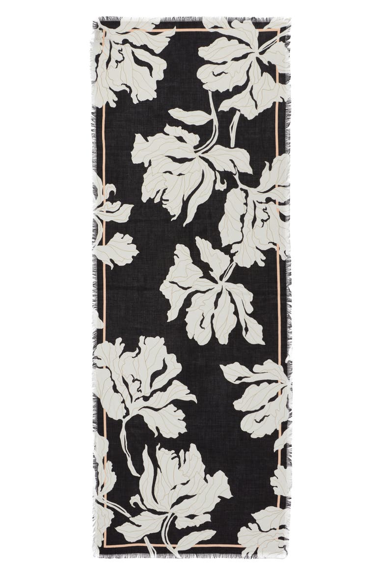 Eyelash Trim Print Cashmere & Silk Wrap, Alternate, color, BLACK GRAPHIC FLORAL