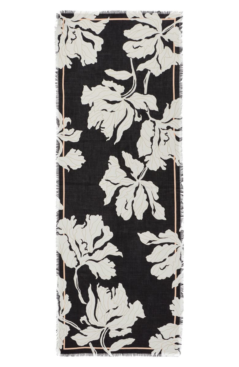 Nordstrom Eyelash Trim Print Cashmere & Silk Wrap, Alternate, color, Black Graphic Floral