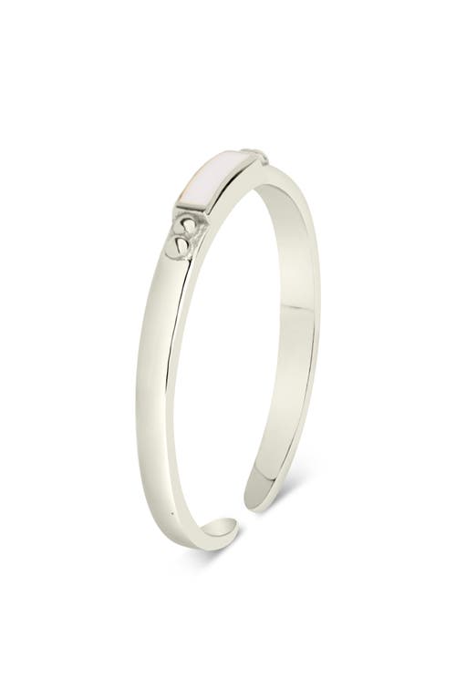 Sterling Forever White Enamel & Sterling Silver Open Band Adjustable Ring
