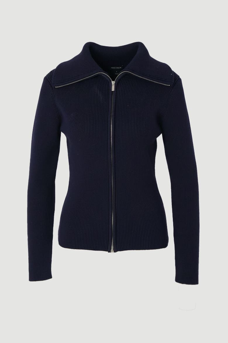Cotton Zip Through Collar Knit Cardigan, Alternate, color, Navy