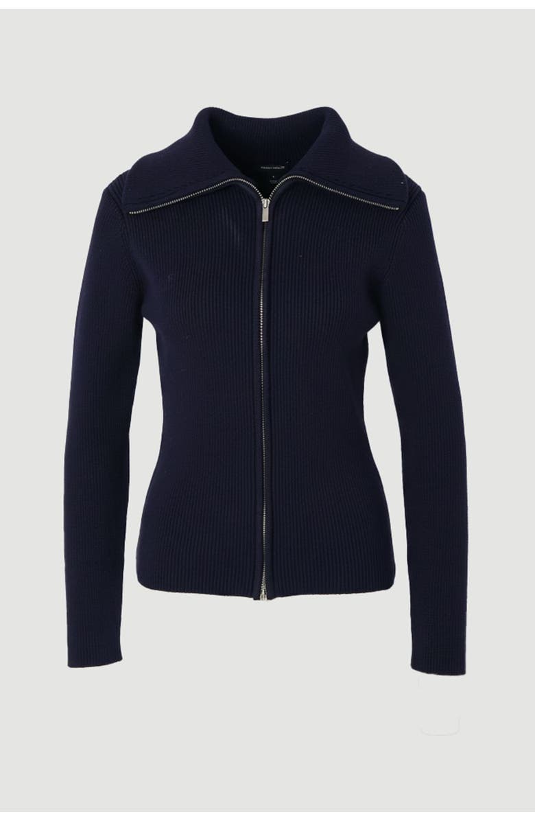 Karen Millen Cotton Zip Through Collar Knit Cardigan, Alternate, color, Navy