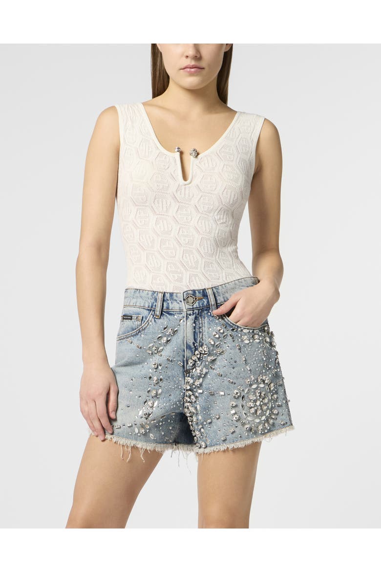 Knit Tank Top Piercing Monogram Women, Main, color, white