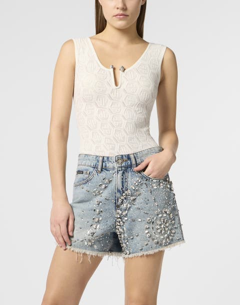 Knit Tank Top Piercing Monogram Women