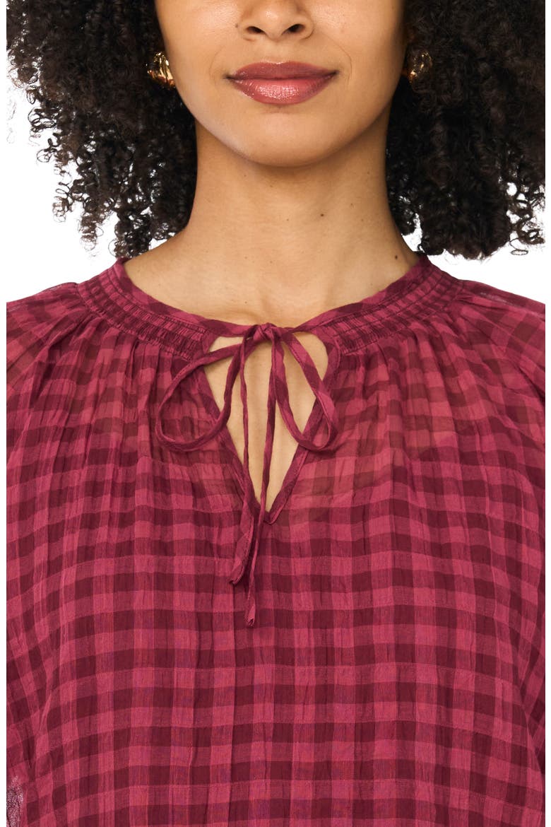 Tie Neck Shirred Top, Alternate, color, CRISP MERLOT