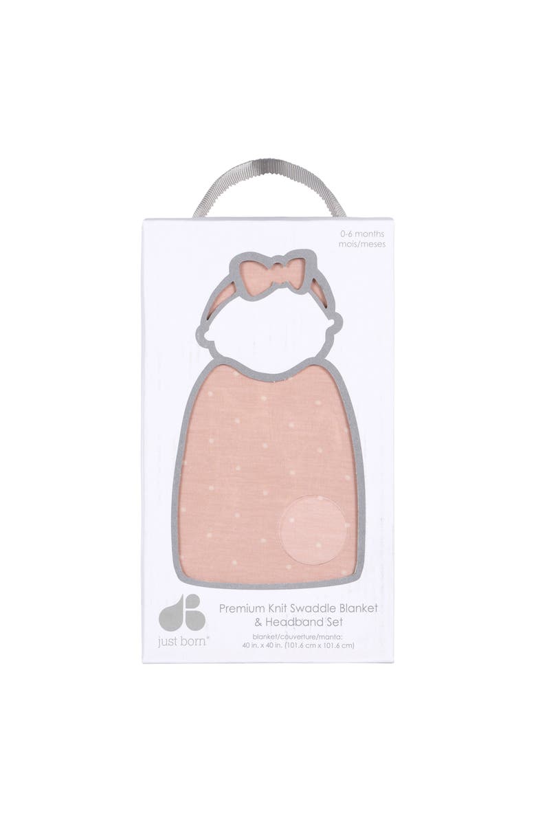 Just Born Swaddle Blanket & Headband Set, Alternate, color, Pink Polka Dots