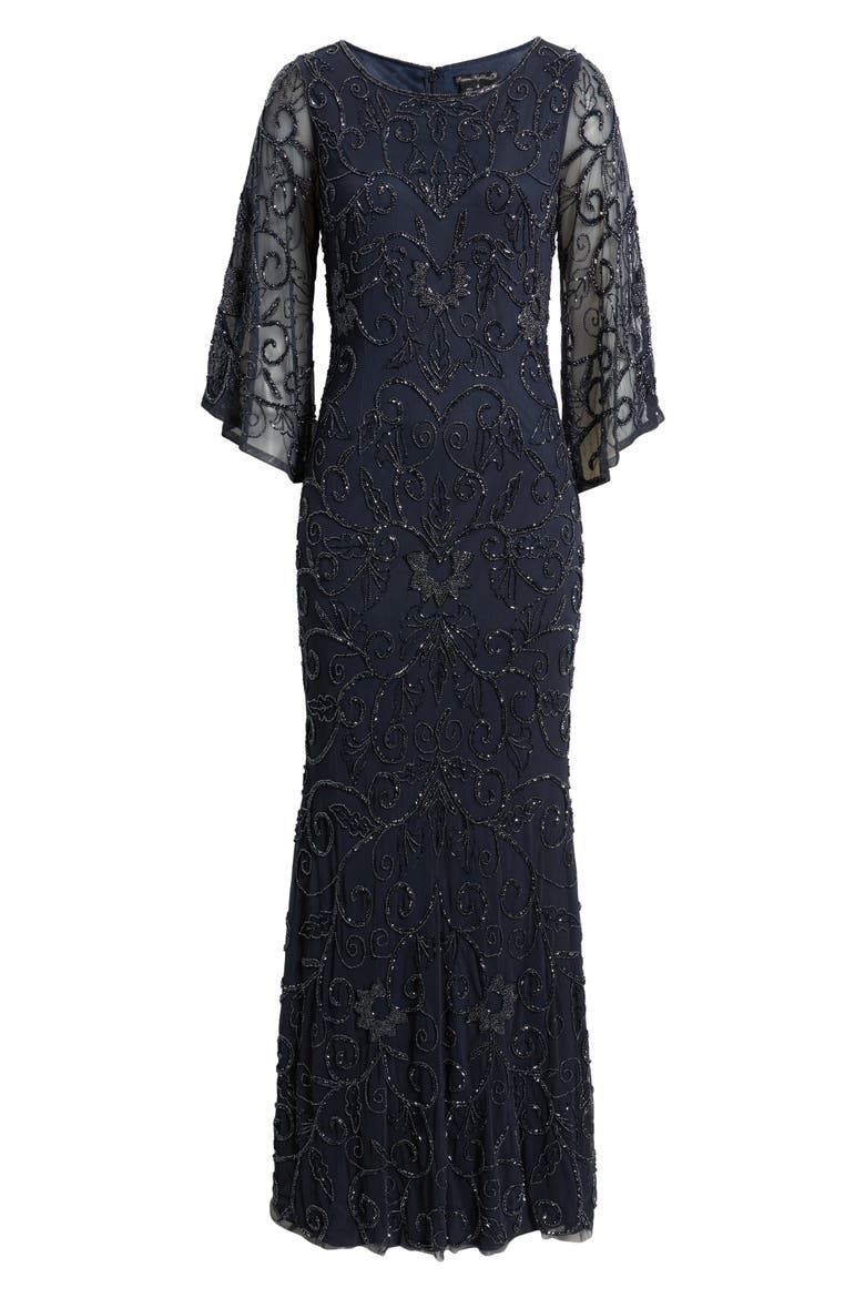 Beaded Three Quarter Sleeve Gown, Alternate, color, SLATE