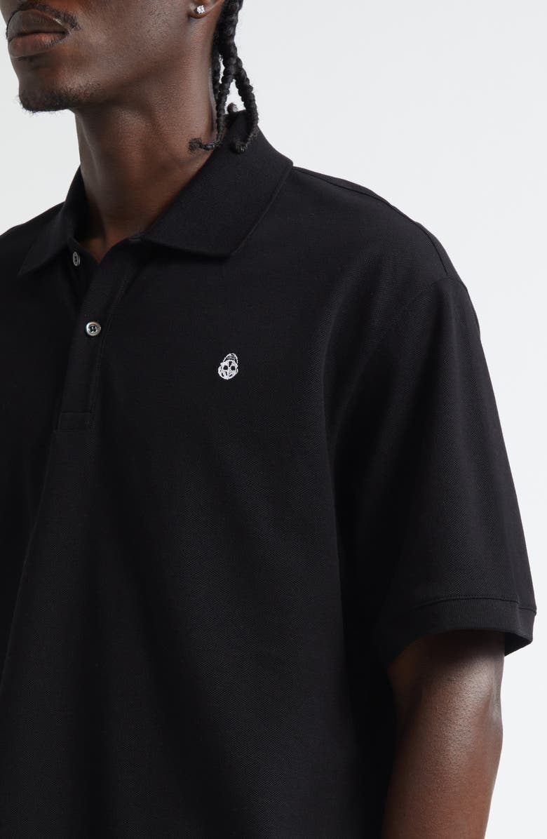 McQueen Embroidered Skull Cotton Piqué Polo, Alternate, color, Black