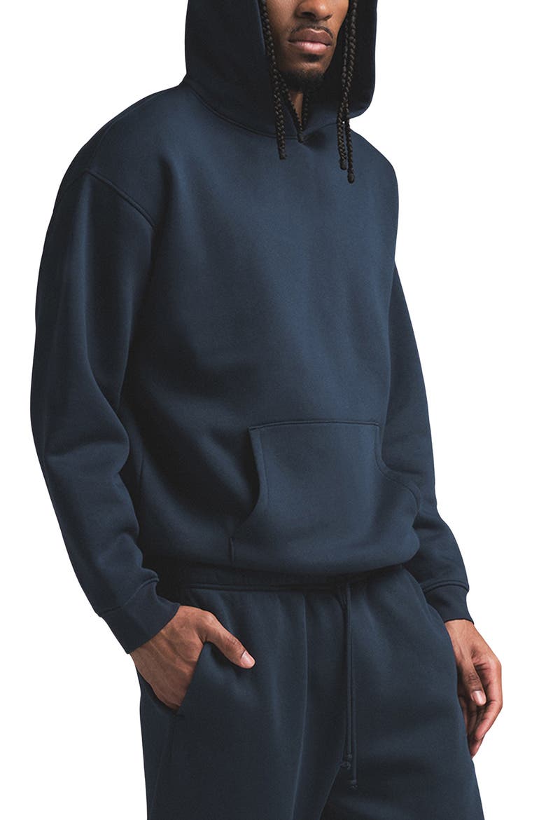 FLEECE LOUNGE RELAXED HOODIE, Alternate, color, NAVY