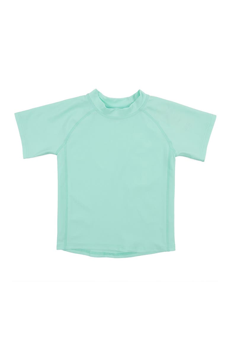 Kids Short Sleeve Rash Guard, UPF 50+ Swim Shirt, Main, color, AQUA