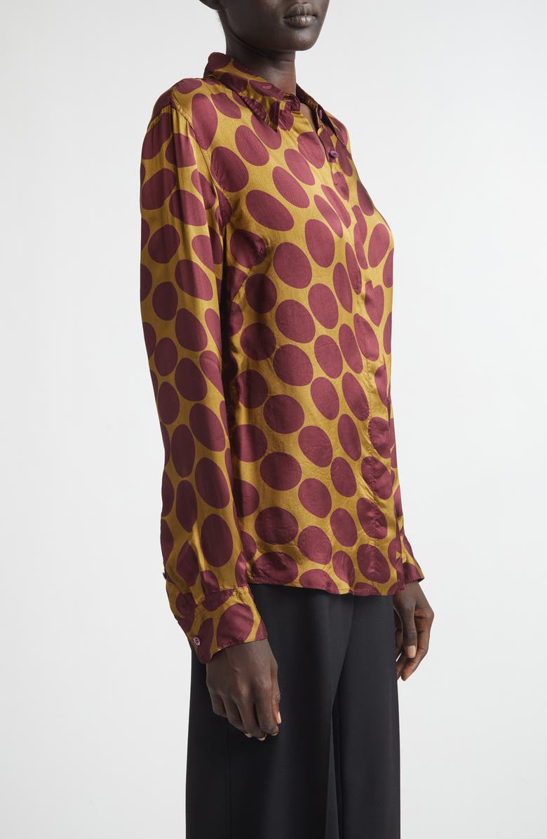 Dries Van Noten Chowy Fountain of Eggs Print Twill Button-Up Shirt, Alternate, color, Camel