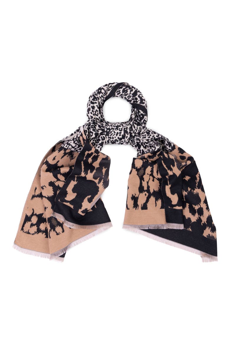 Reversible Leopard Print Scarf, Alternate, color, BLACK