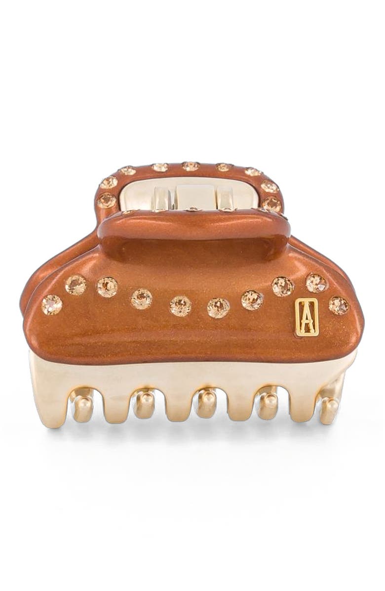 Alexandre de Paris Vendome Crystal Small Hair Clip, Main, color, Brown