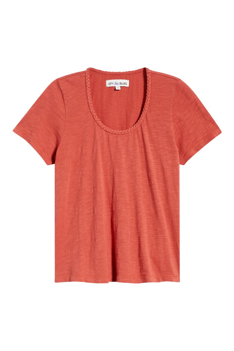 Braided Neck Relaxed Fit Cotton T-Shirt, Alternate, color, BRICK
