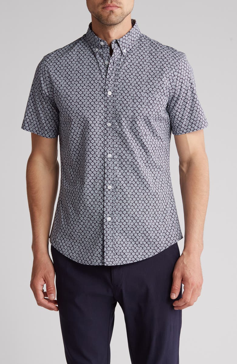 14th & Union Poplin Ditsy Short Sleeve Stretch Cotton Button-Up Shirt, Main, color,