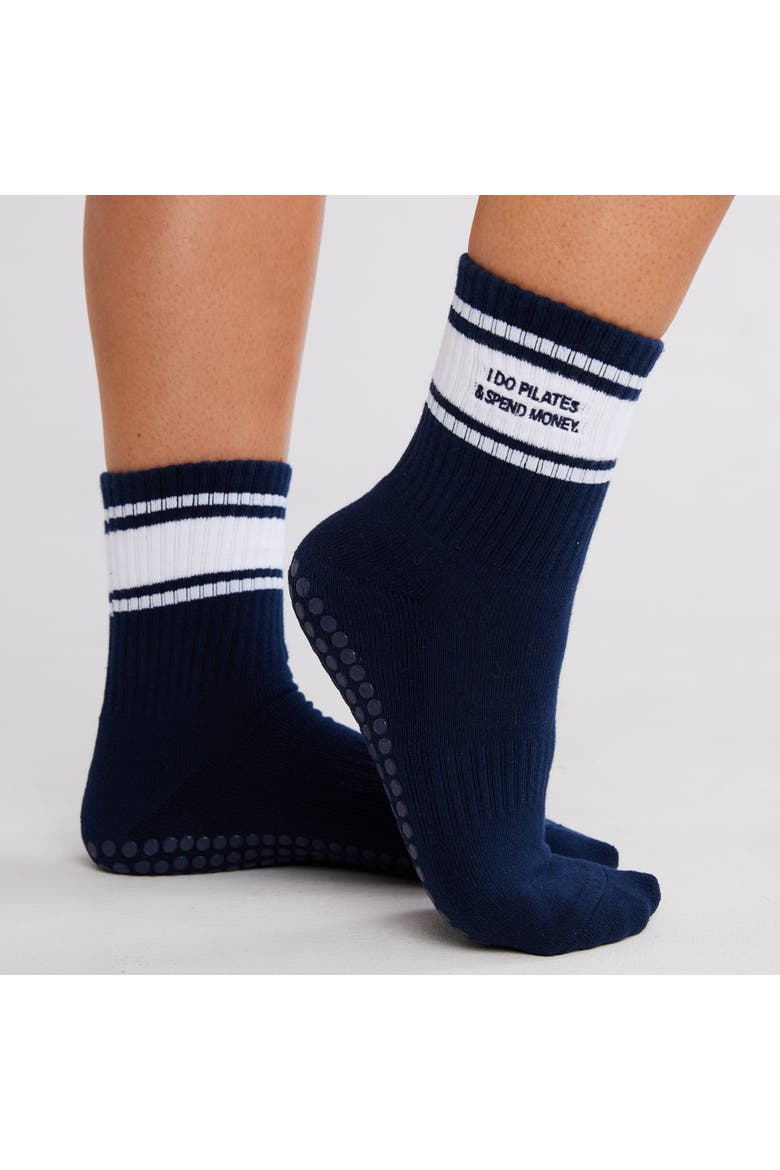 I Do Pilates & Spend Money Grip Socks, Main, color, Navy Blue